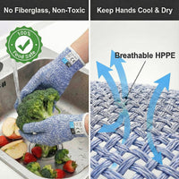 GOL-SIV Level 5 Cut Resistant Gloves Food Grade, Oyster Shucking Gloves Comfort Safety Mandoline Slicer Glove for Meat Cutting, Wood Carving, Blue, Small